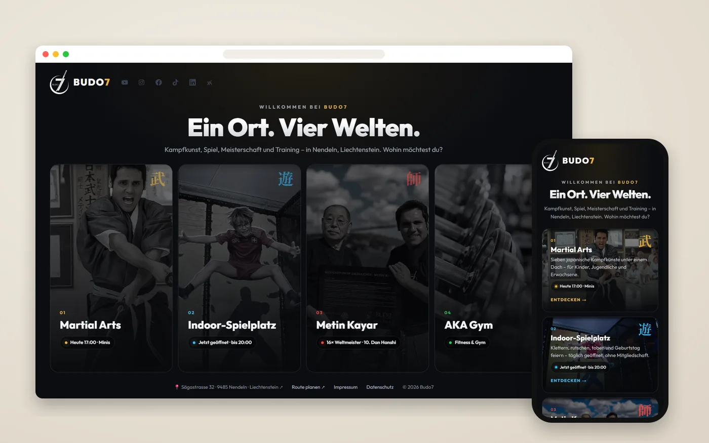 Budo7 — Website auf verschiedenen Geräten