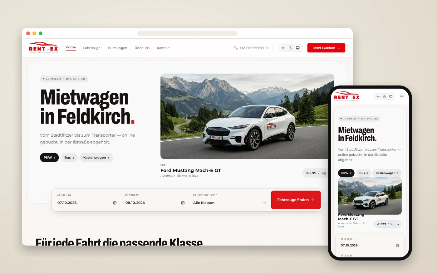 RentEx — Website auf verschiedenen Geräten